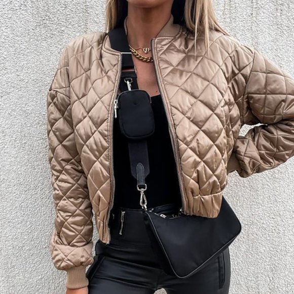 Glam Gal Co. Jackets & Blazers - Quilted Long Sleeve Zipper Design Puffer Jacket